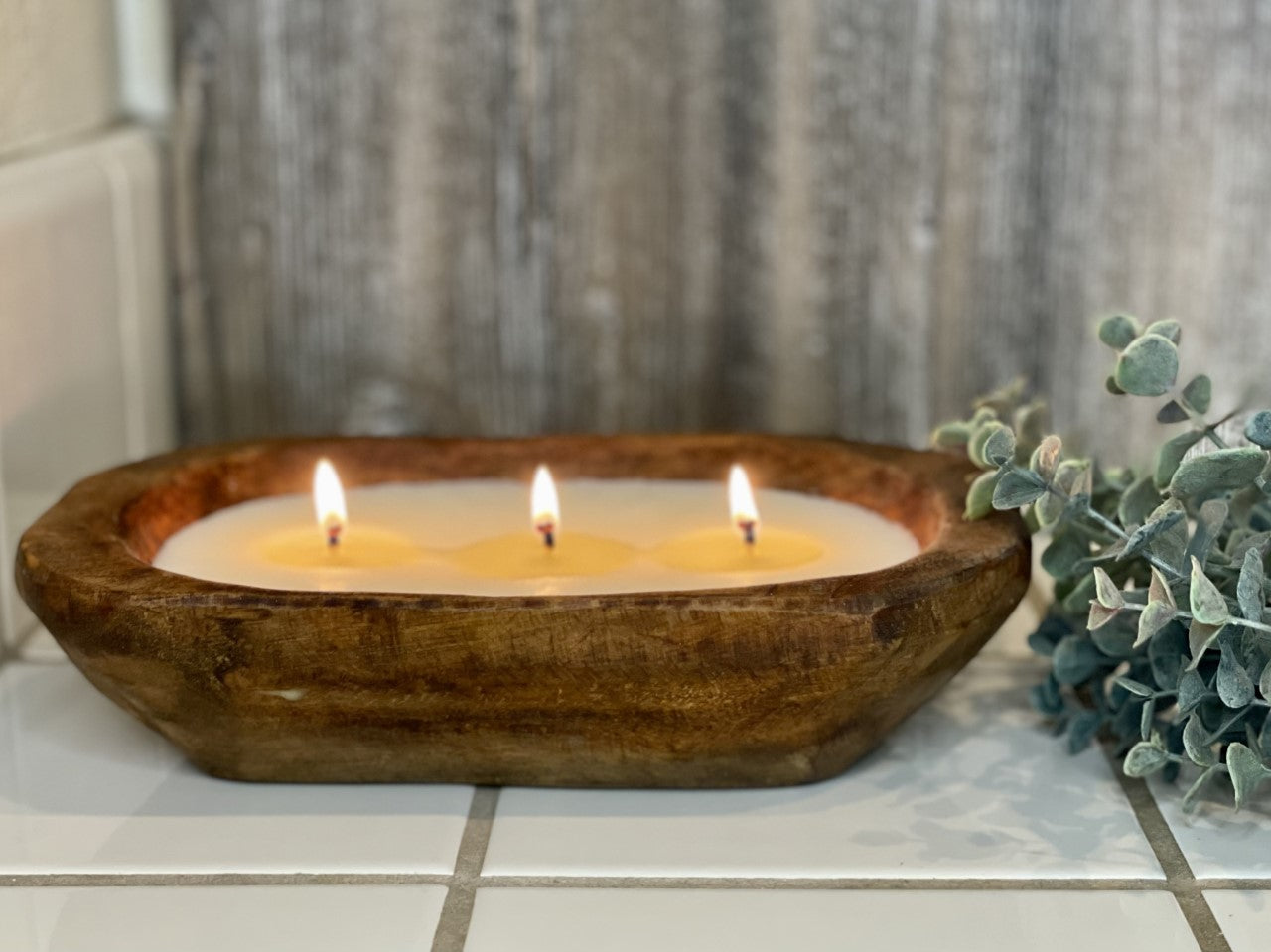 Honeysuckle & Jasmine Scented - Wooden Bowl Candle